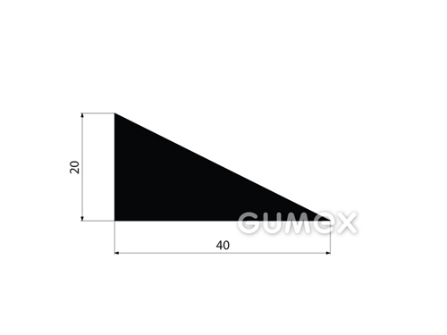 Gumový profil trojuholníkový, 20x40mm, 65°ShA, NBR, -40°C/+70°C, čierny
